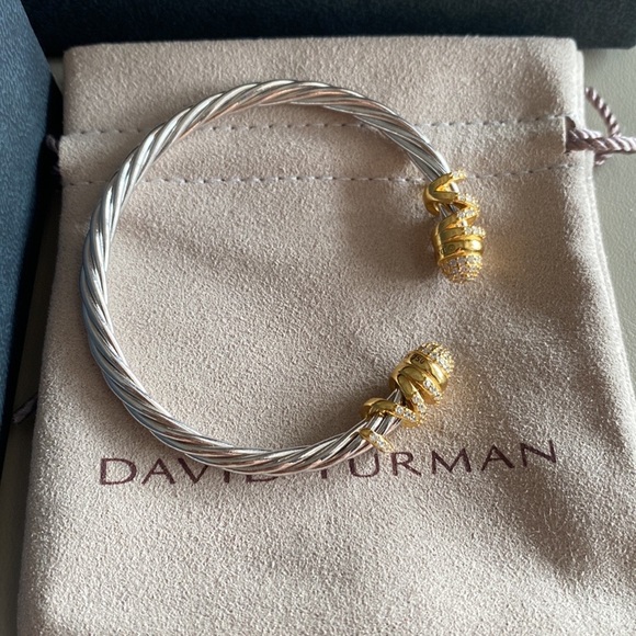 David Yurman Twisted Silver Bracelet with Gold Accents - Picture 2 of 4